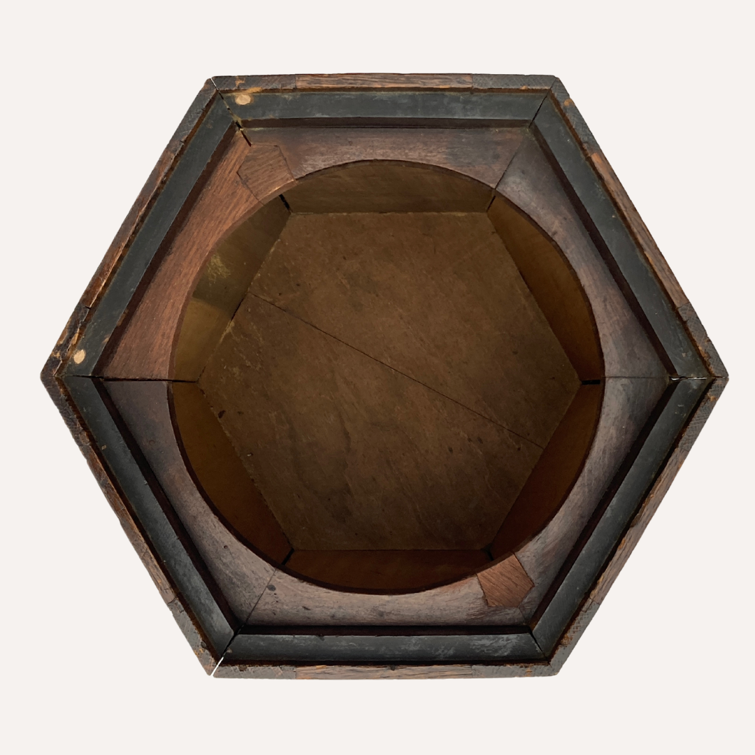 Art deco modernist brutalist oak hexagonal cabinet, ca 1910