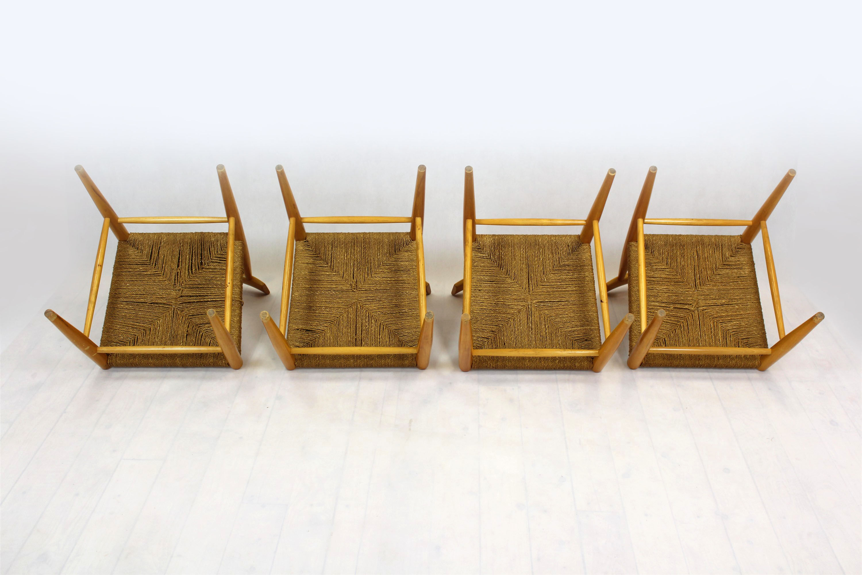 Vintage Czech straw chairs, 1960s, set of 4