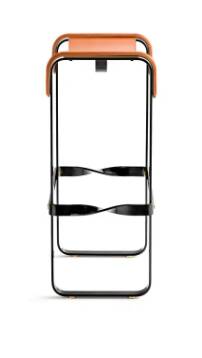 Contemporary Kitchen Bar Stool in Black Metal and Natural Tobacco Leather