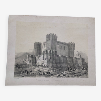 Engraving mid-19th century chateau de coca castillo spain, drawing villa-amil, litho lemercier arnout hauser