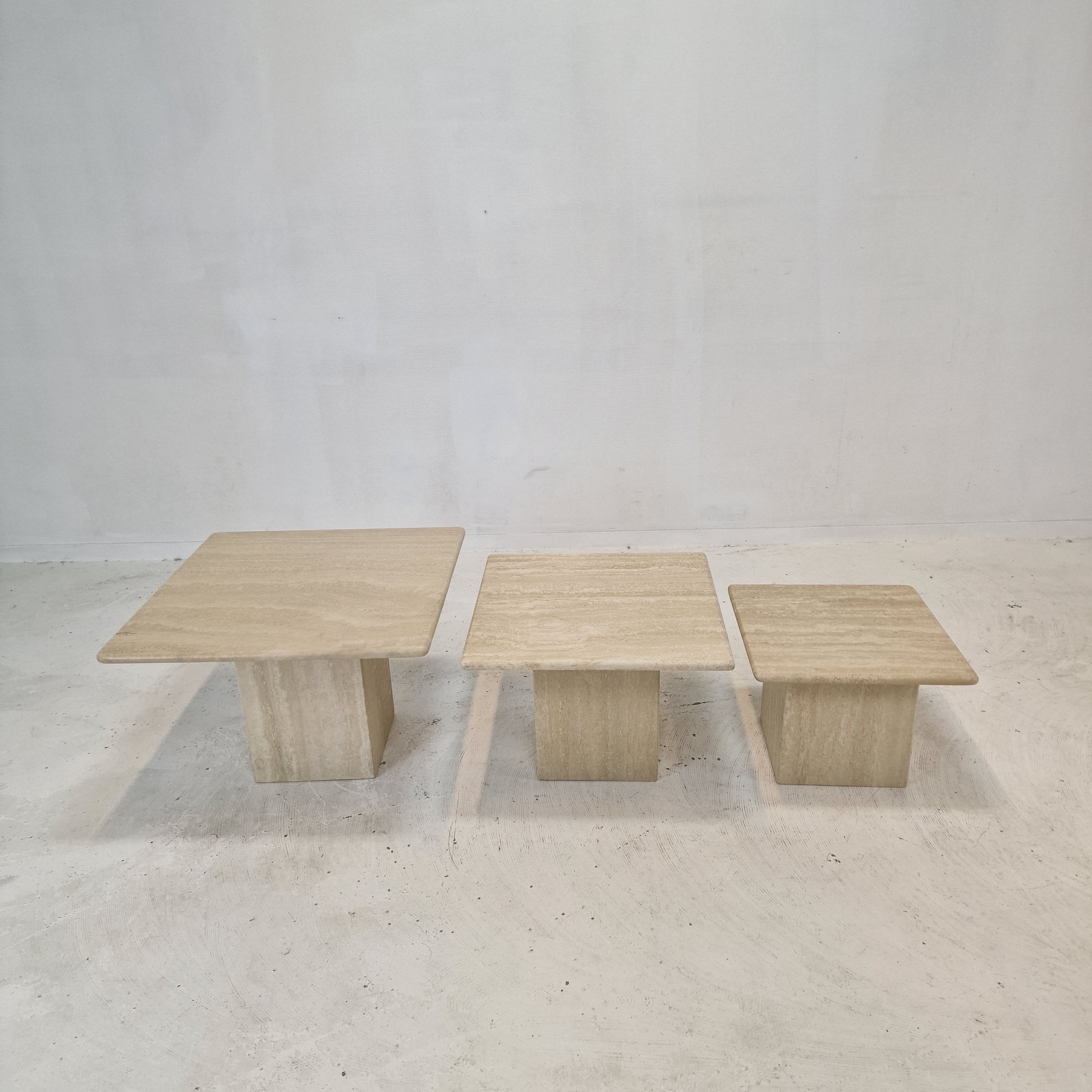 Set of 3 italian travertine coffee or side tables, 1980s