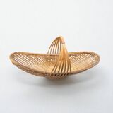 XXL - Oblong wicker basket with vintage handles 60s wicker boat basket