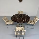 Old marble dining table with metal tulip base from the Italian design in the 60s