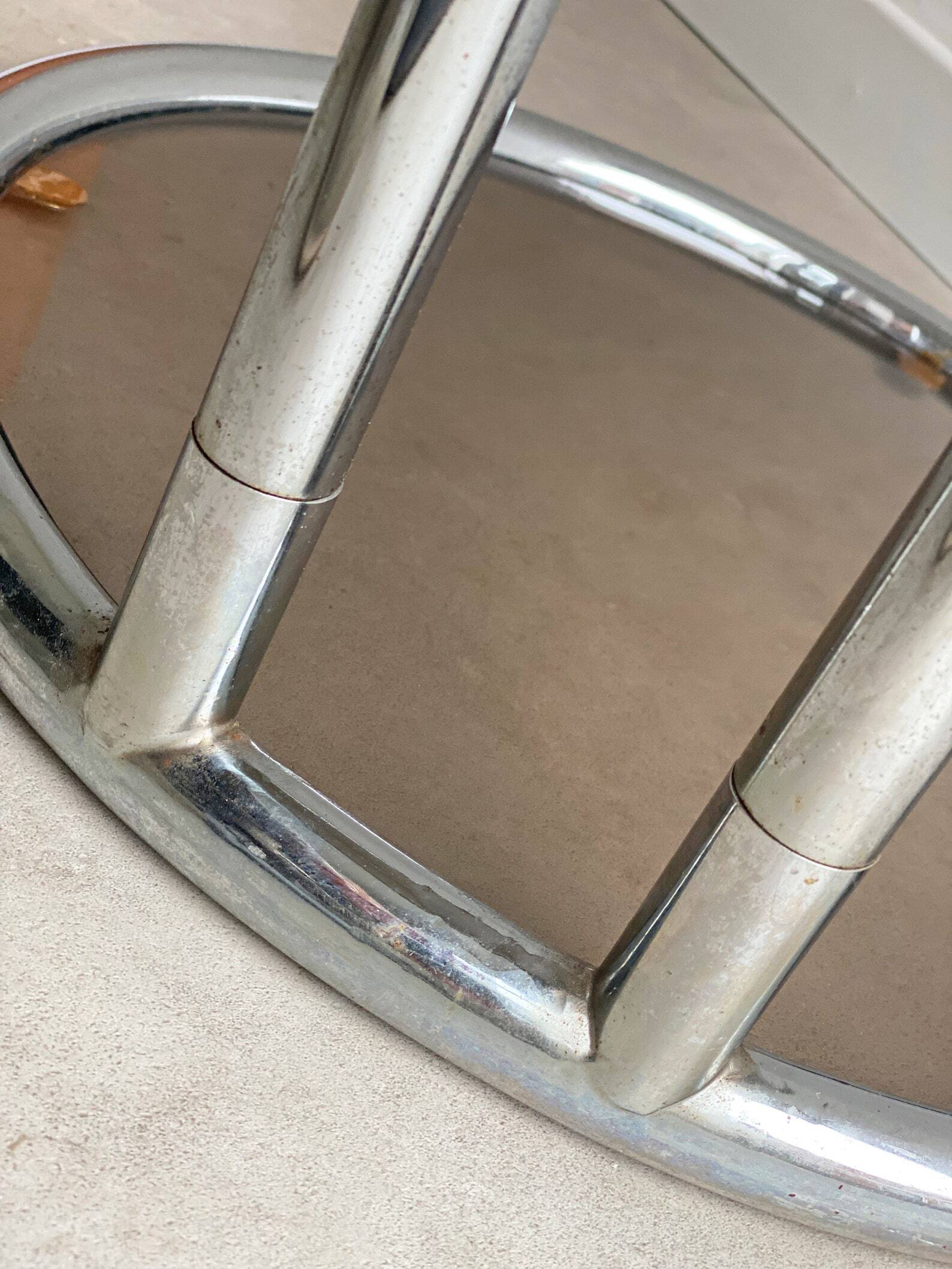 Vintage chrome Bauhaus side table with a smoked glass top, Eileen Gray / Milo Baughman style