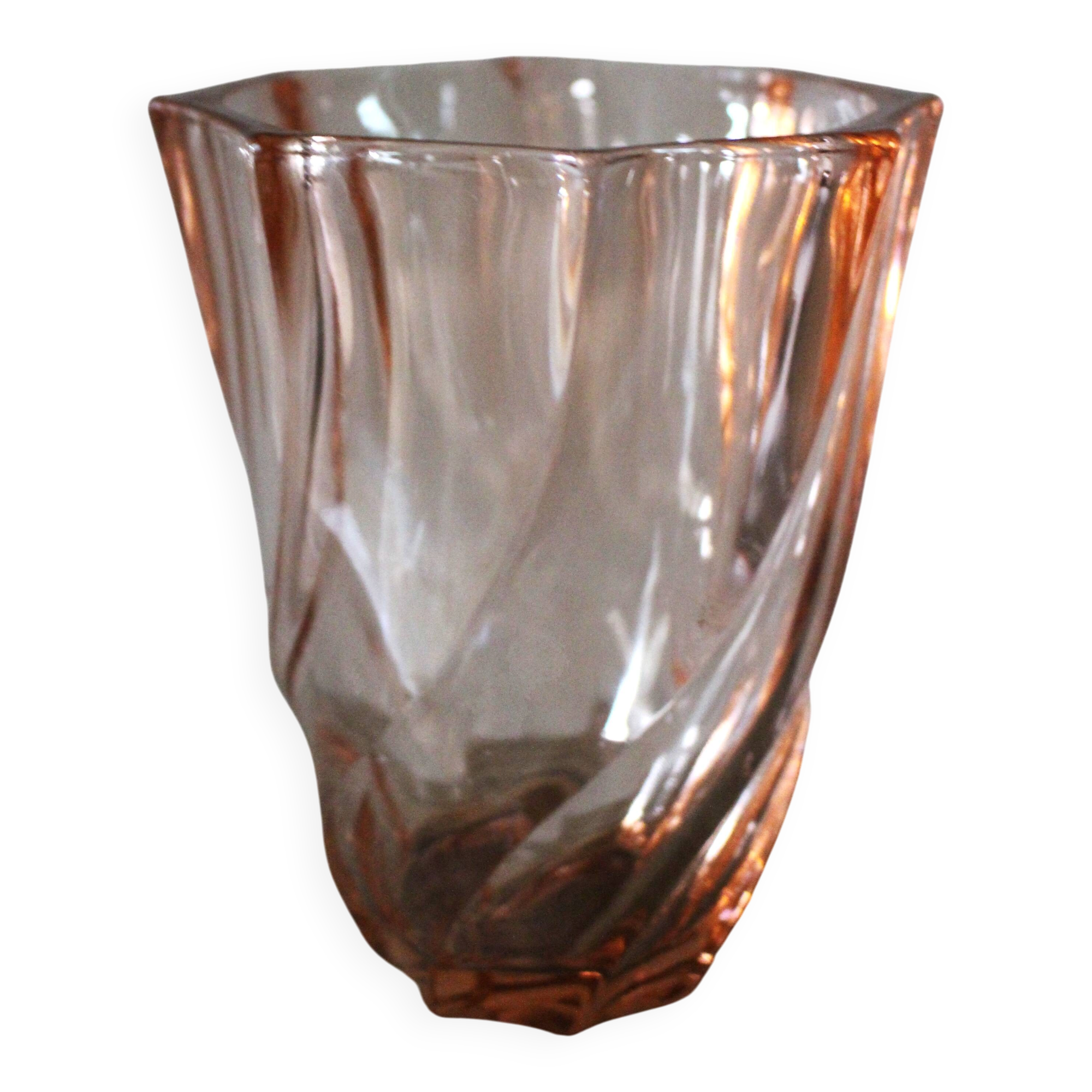 Rosaline vase, pink octagonal vintage glass
