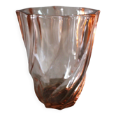 Rosaline vase, pink octagonal vintage glass