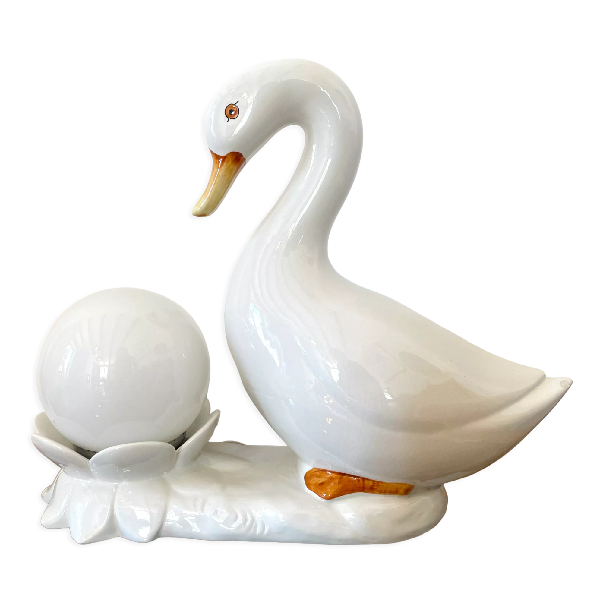 Ceramic goose lamp and globe 80s