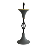 Free-standing yellow porcelain ashtray with a grey and black metal body, 1950s, Italy.