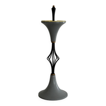 Free-standing yellow porcelain ashtray with a grey and black metal body, 1950s, Italy.