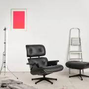 Lounge Chair and ottoman in black leather by Charles & Ray Eames, Vitra
