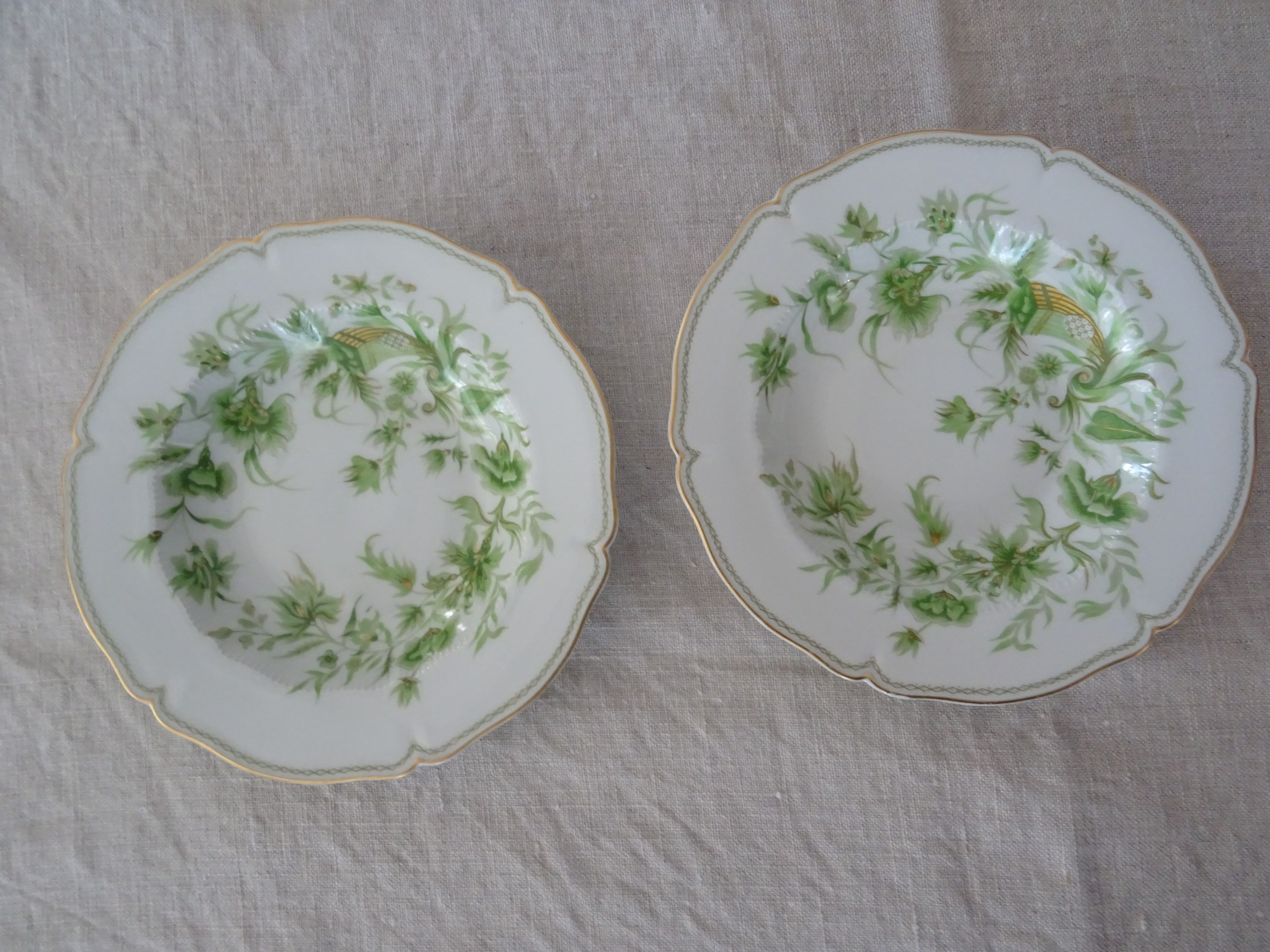 5 Plates Haviland Limoges decoration With green and gold horn
