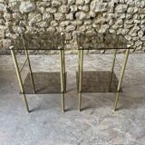 Pair of glass side tables with gilded feet