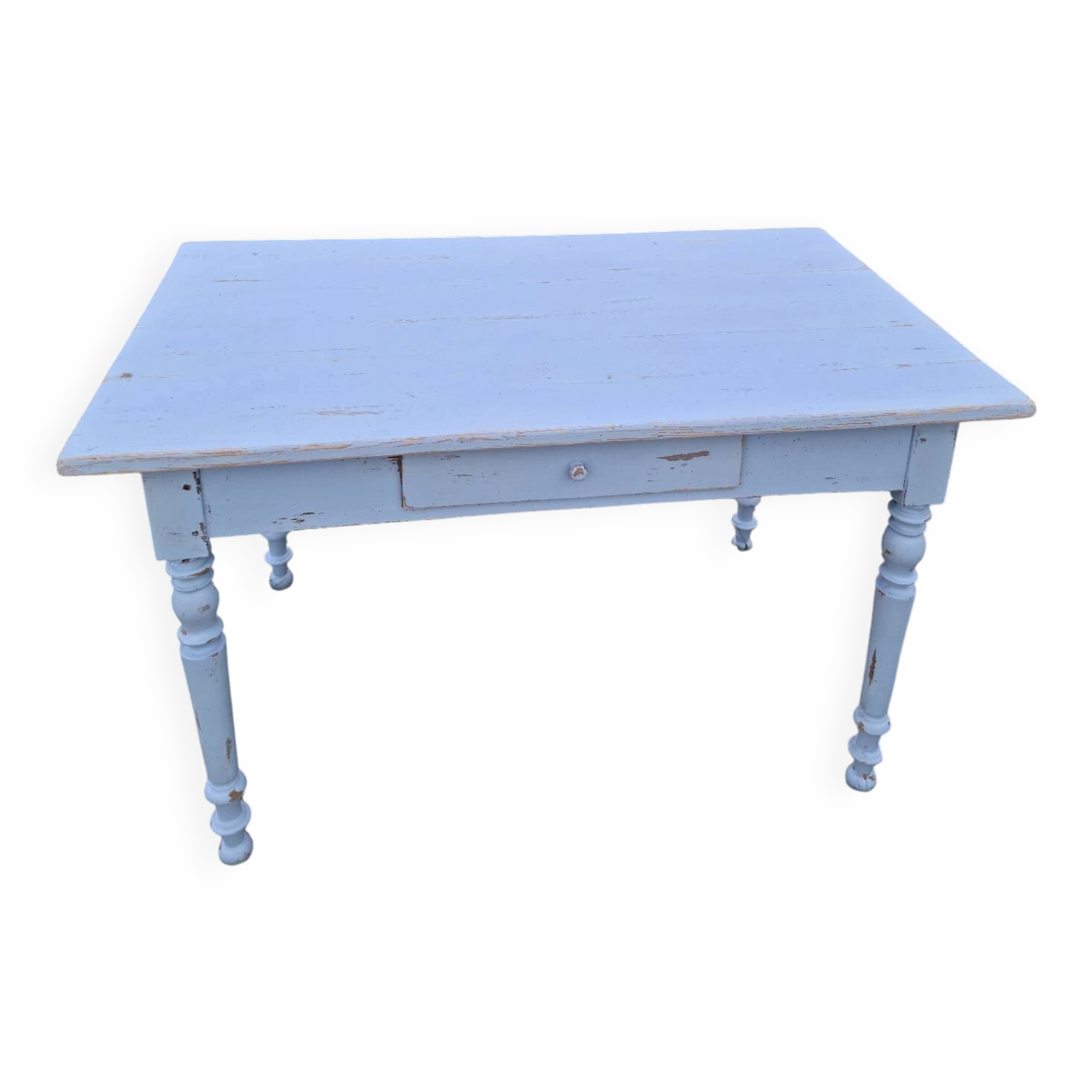 Old patinated blue bistro farmhouse table - 1.2m