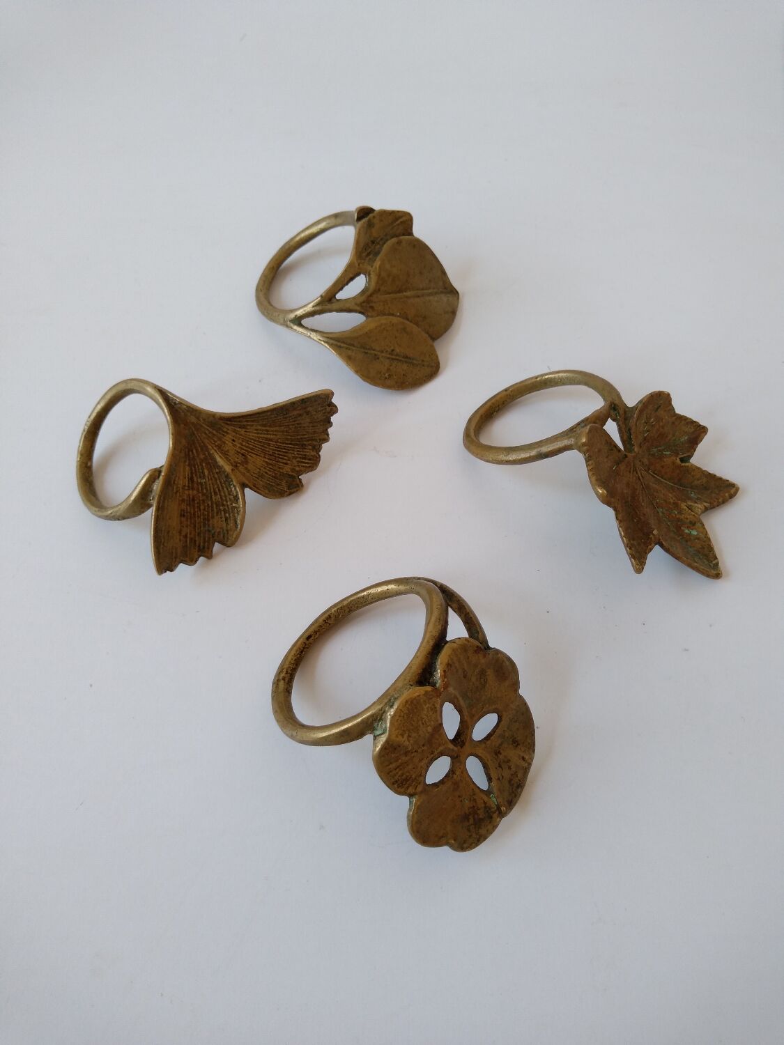 Vintage vegetable brass napkin rings
