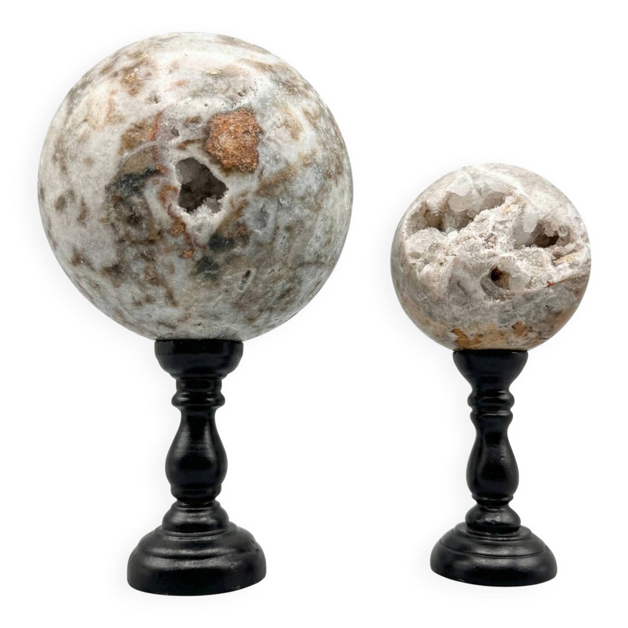 drusy agate spheres (quartz) on bases – mineral decoration