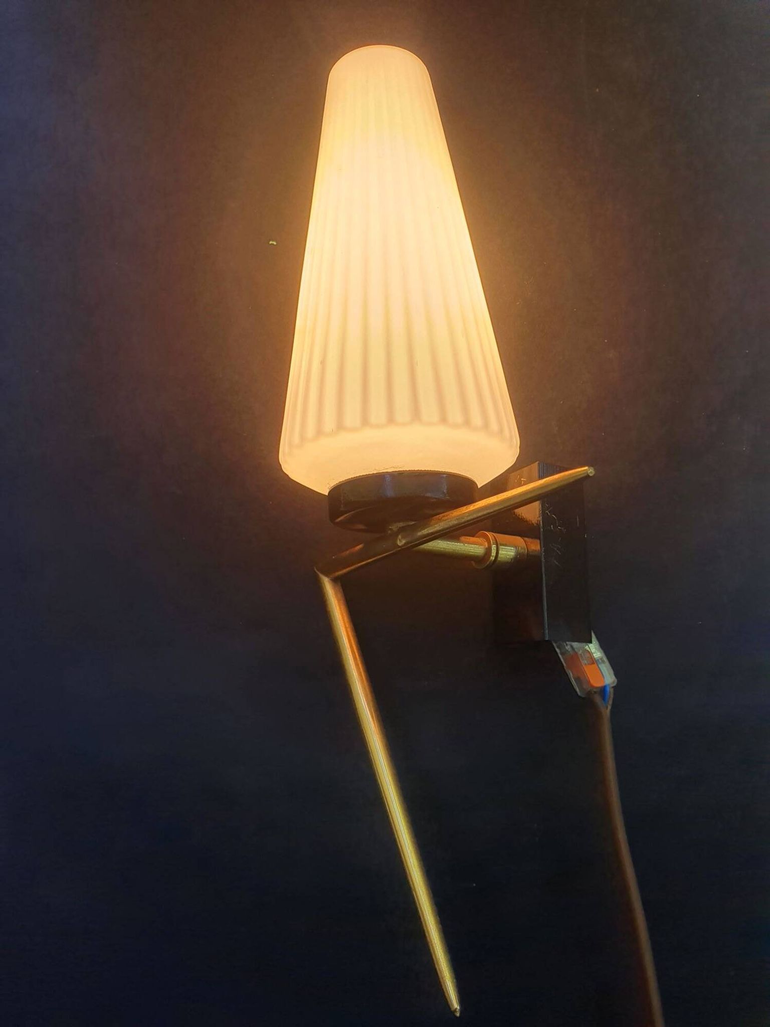 Pair of antique gold wall sconces Arlus 1950s