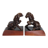 Pair of vintage leather & ceramic bookends