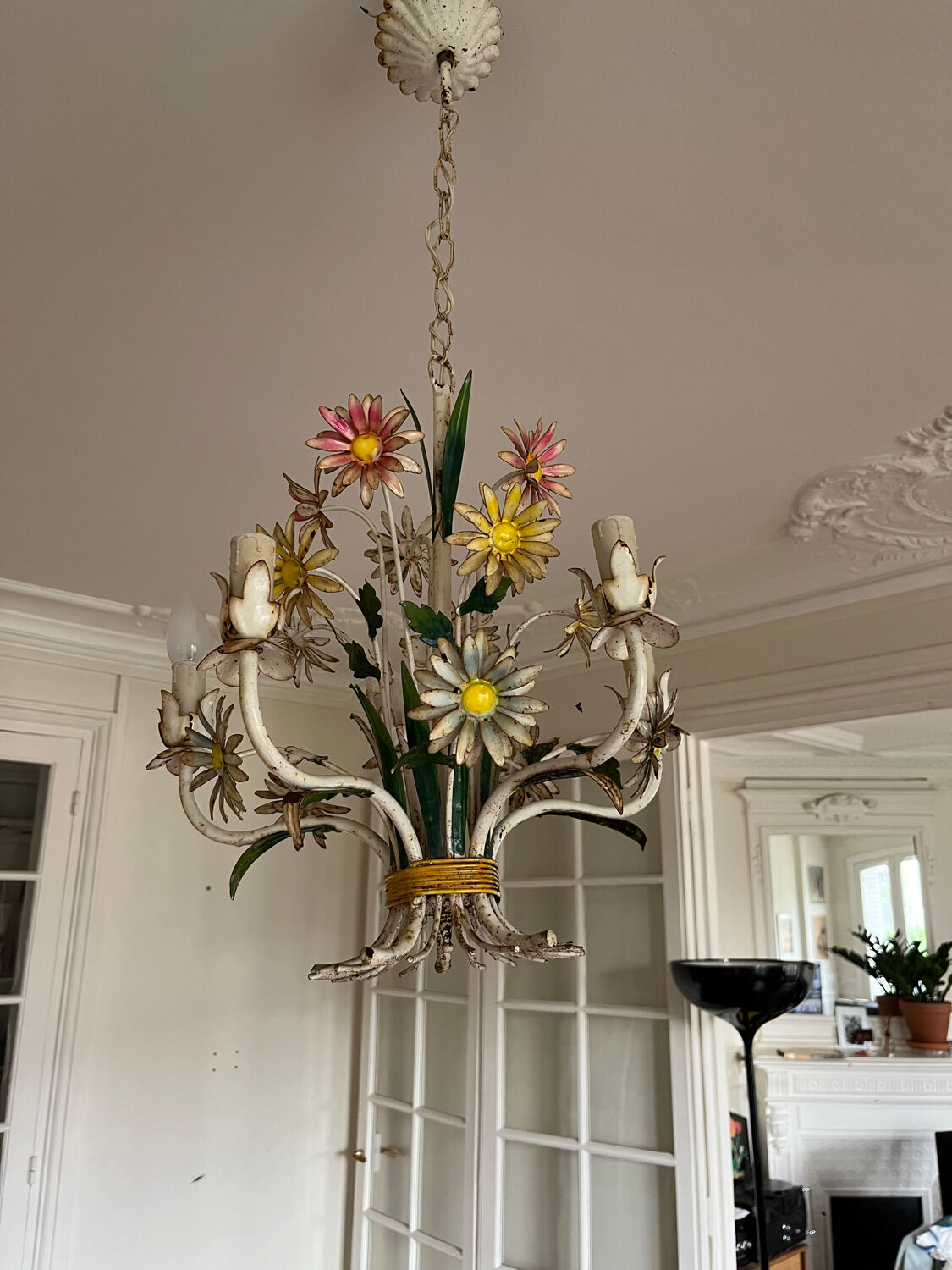 Lustre émaillée bouquet fleurs naïve