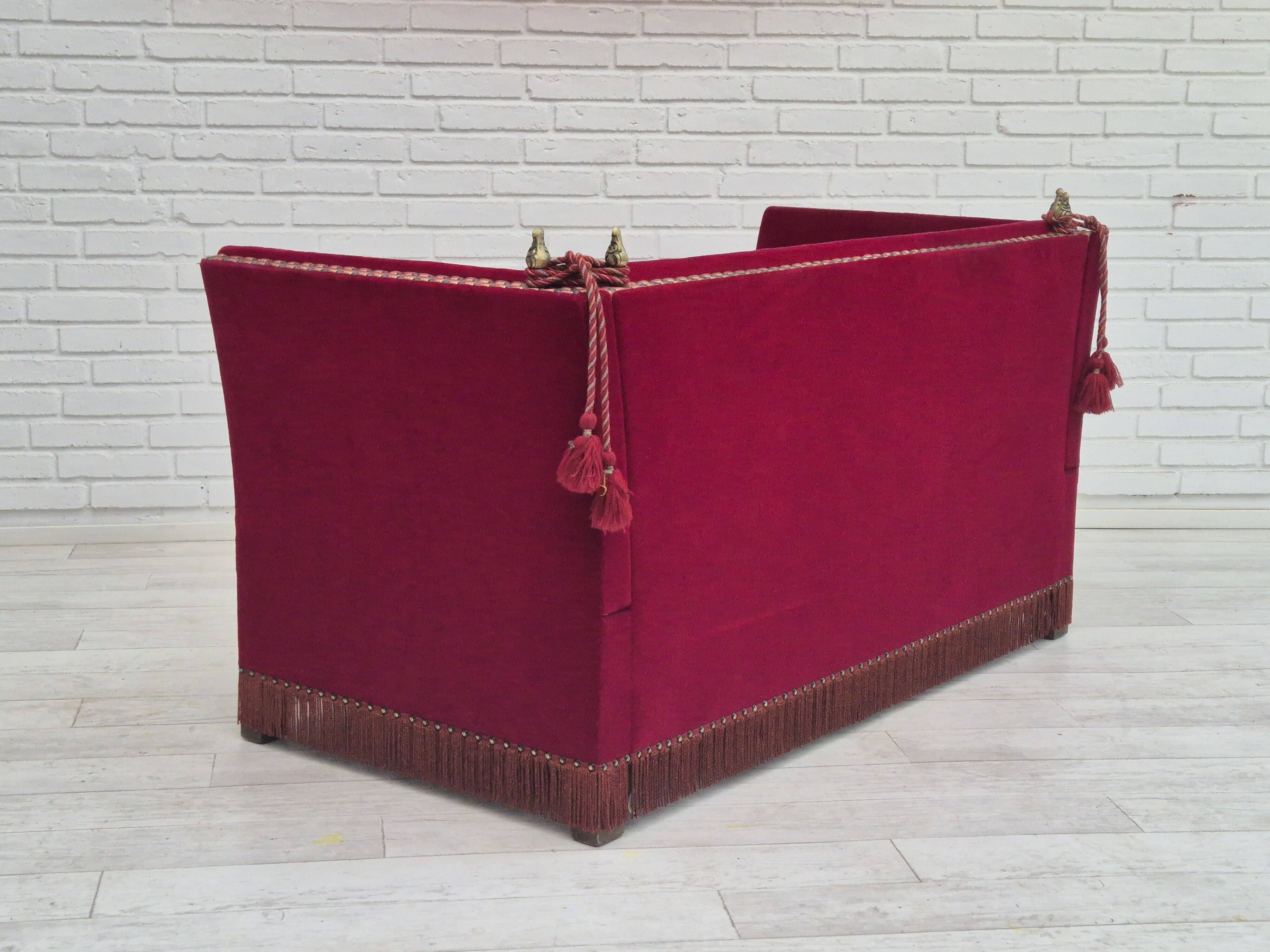 1960s, Danish velour 2 seater drop arm sofa, velour, original condition.