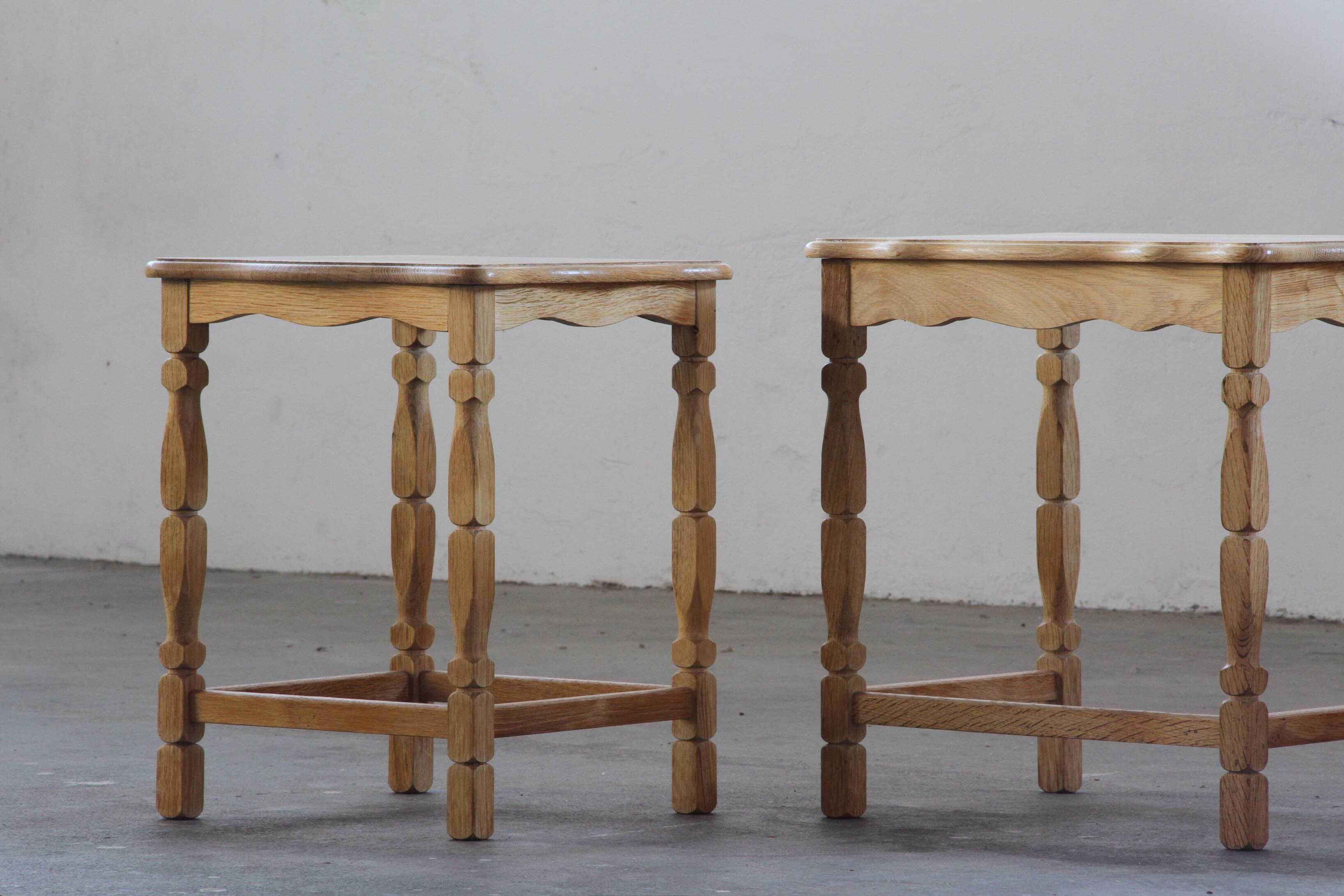 Vintage 1970s set of 3 Nesting / Stacking Oak Tables, style of Henning Kjær