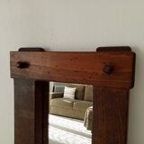 Miroir brutaliste vintage en chêne massif