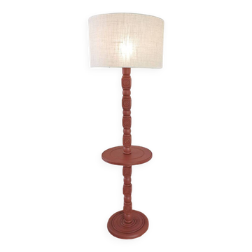 Lampadaire ancien en hêtre tourné, années 1940-1950, terracotta