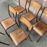 Set of 6 vintage industrial school chairs for communities mullca delagrave tube & wood