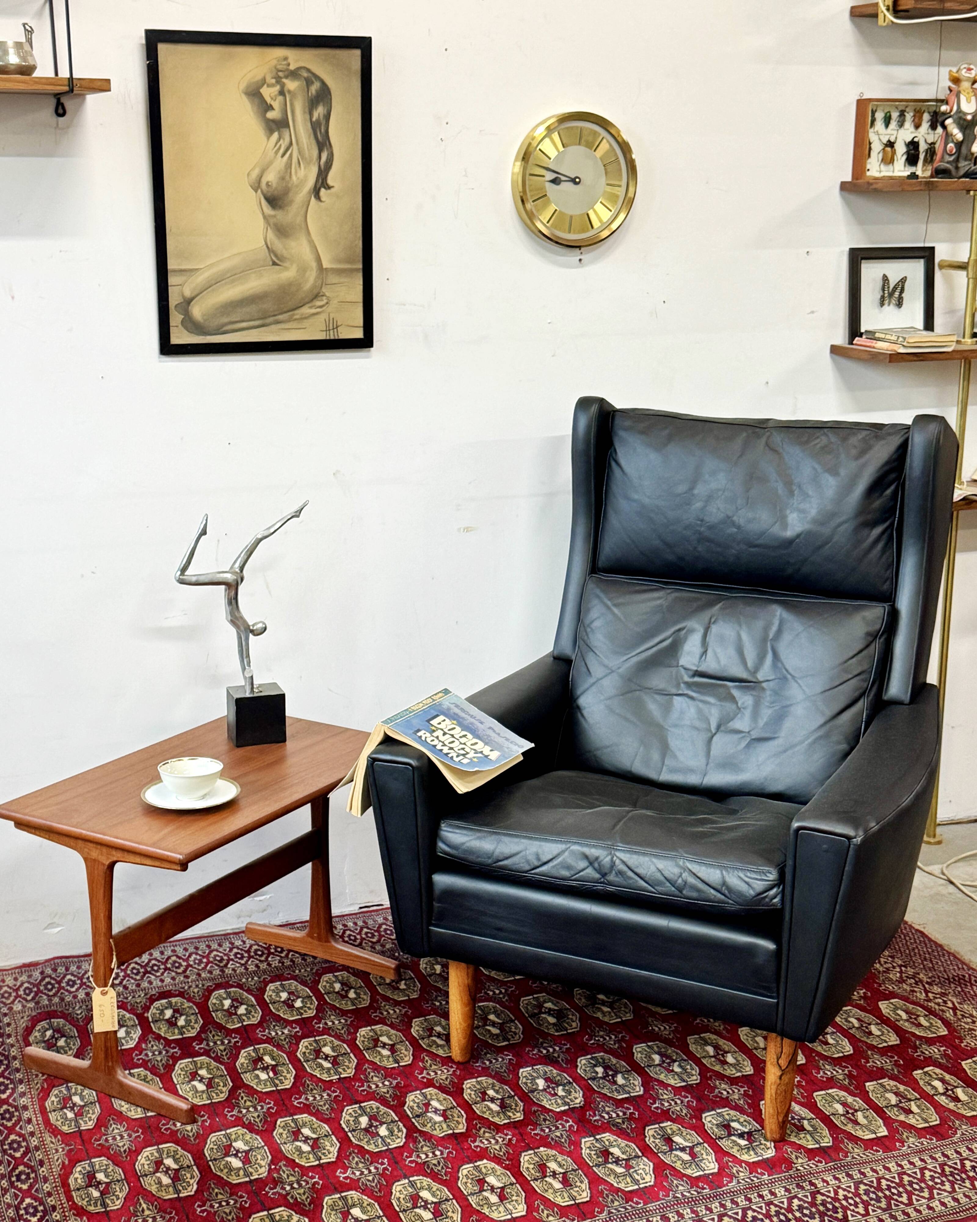 Leather Wingback Chair, Denmark 1970s, Vintage, Mid-C Modern