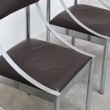 Set of 4 Italian chrome & leather dining chairs, 1970s
