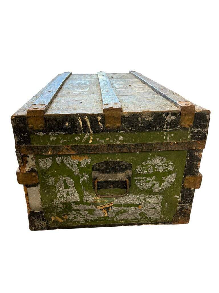Vintage. XL green metal industrial suitcase / trunk.