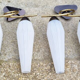 Pair of wall lamps, brass and opaline, vintage, Maison Lunel, 50s