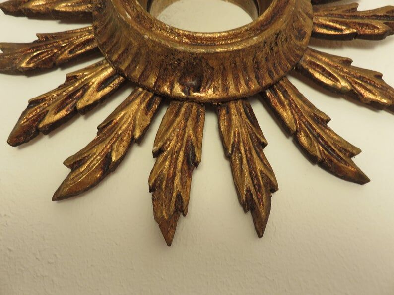 Old golden wood sun mirror 27cm