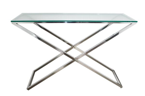 Table console moderne des années 1990, chrome et verre, 120 cm