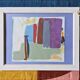 Vintage mid century abstract framed oil painting - purple abstraction