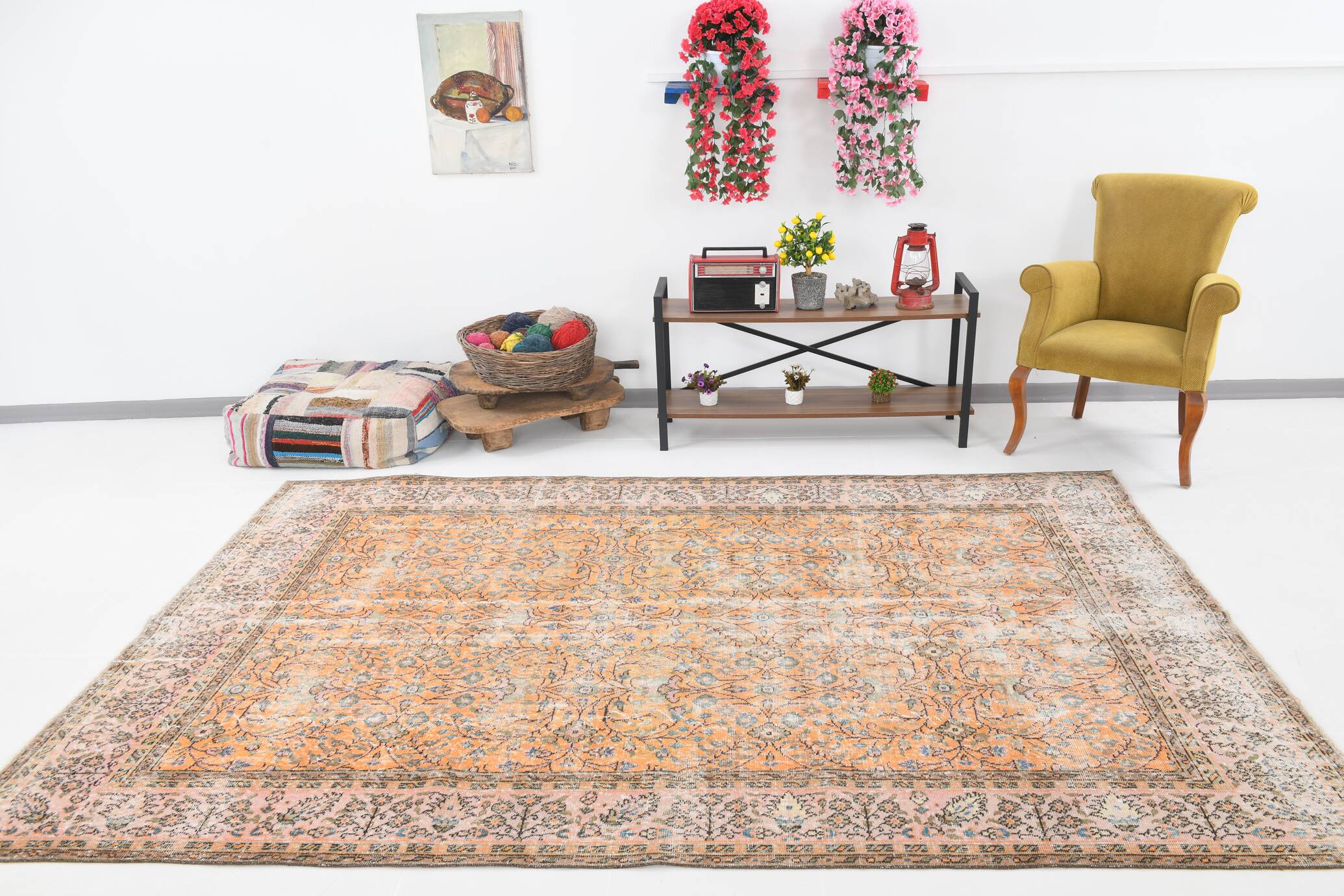 7x10 Pumpink Orange Large Vintage Rug 204x296Cm