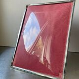 Cadre en métal argenté art deco 24,5 cm x 18,5 cm verre convexe