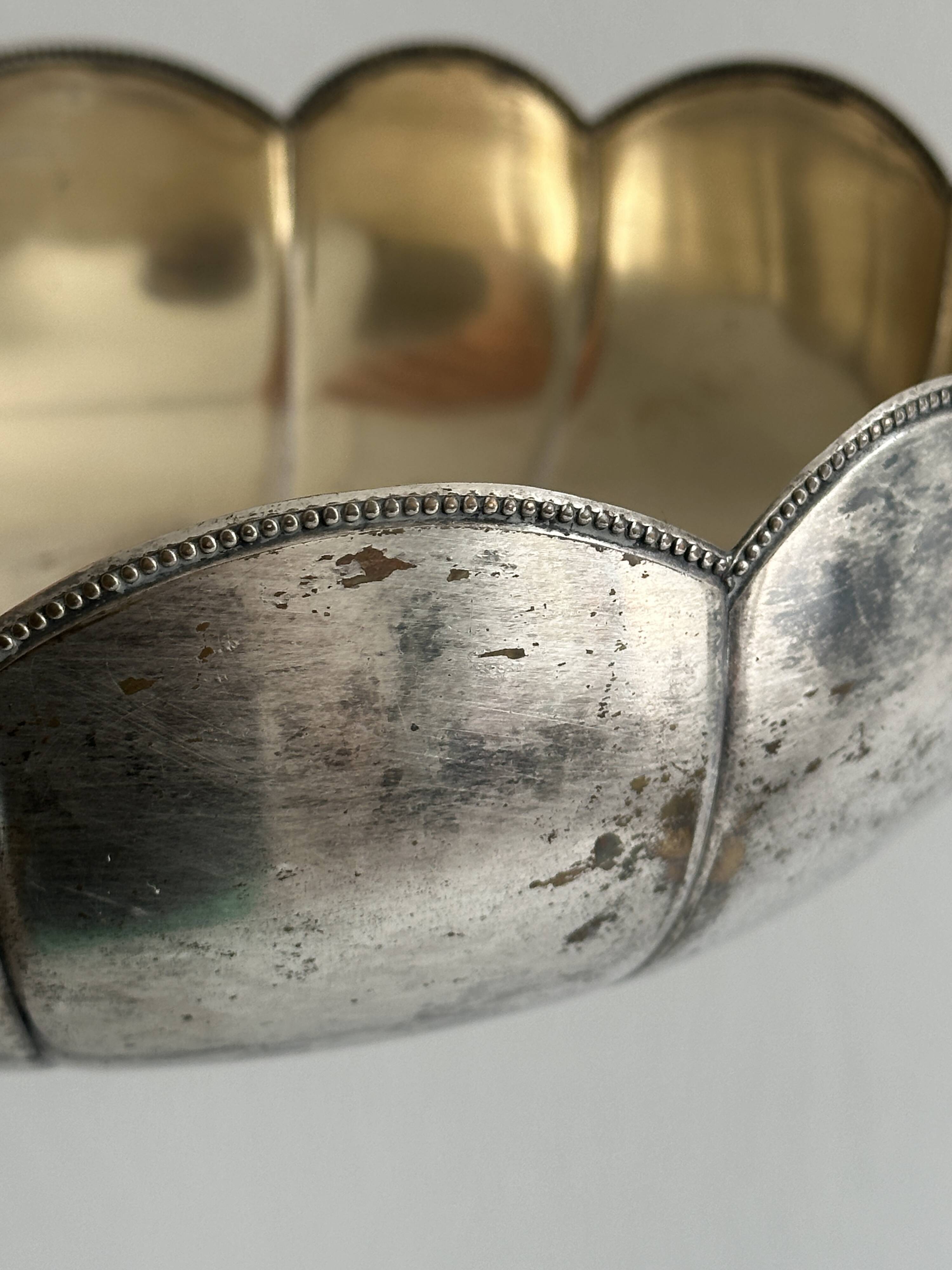 Antique glass and silver-plated metal dish