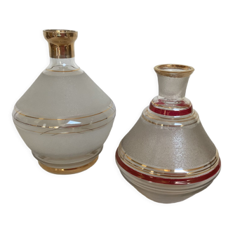 Pair of old bottles frosted glass decanters