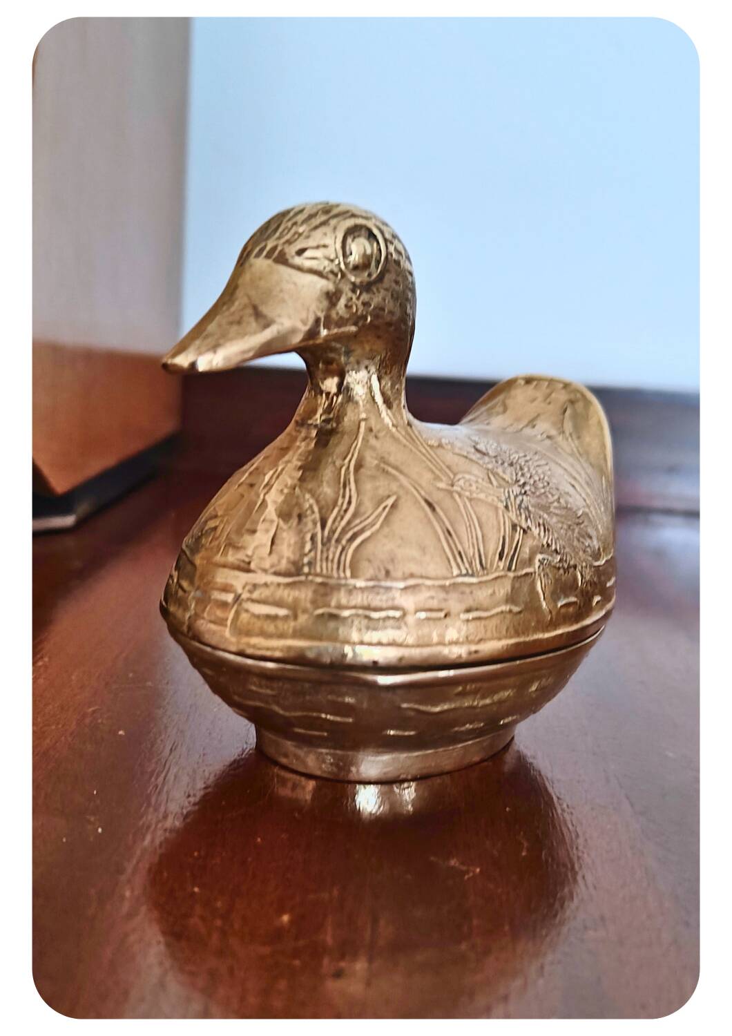 Vintage Solid Brass Duck-Shaped Jewelry Box