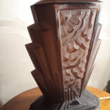 Pressed moulded glass lamp of chocolate art deco non sign muller schneider