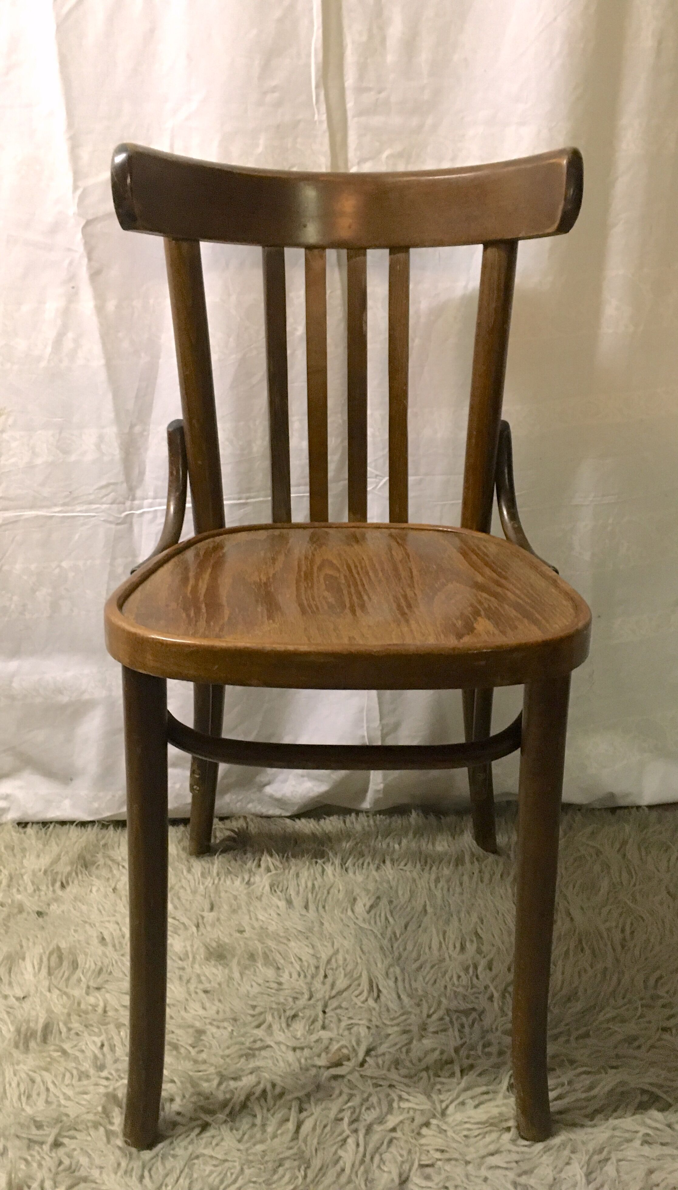 Series of 6 bistro chairs in curved wood, mid. 20th
