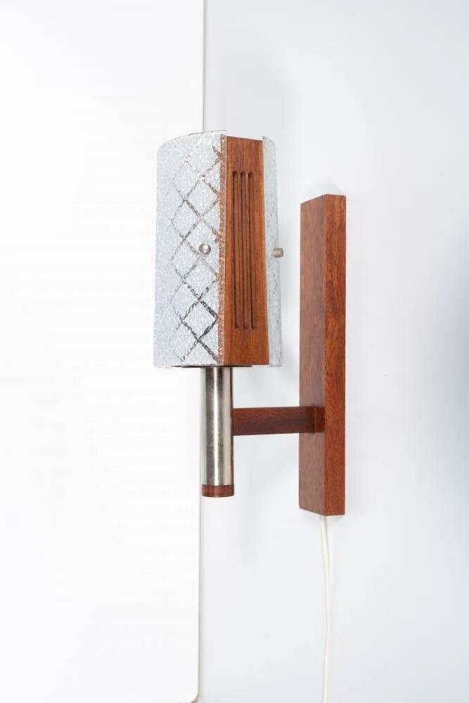 Vintage 1960s wall light, milk glass and bohemian teak.