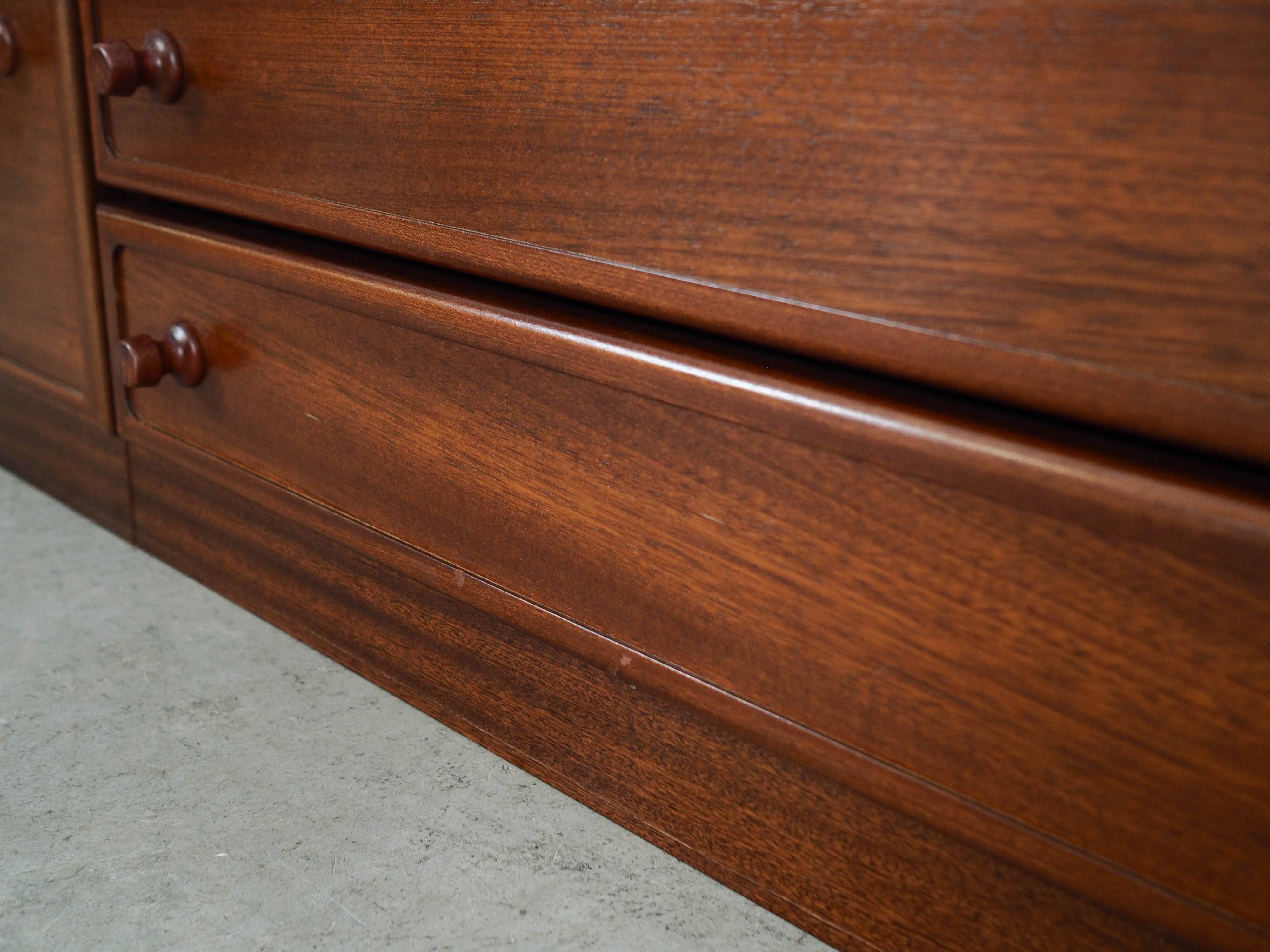 Low mahogany furniture, Danish design, 1970s, made in Denmark.