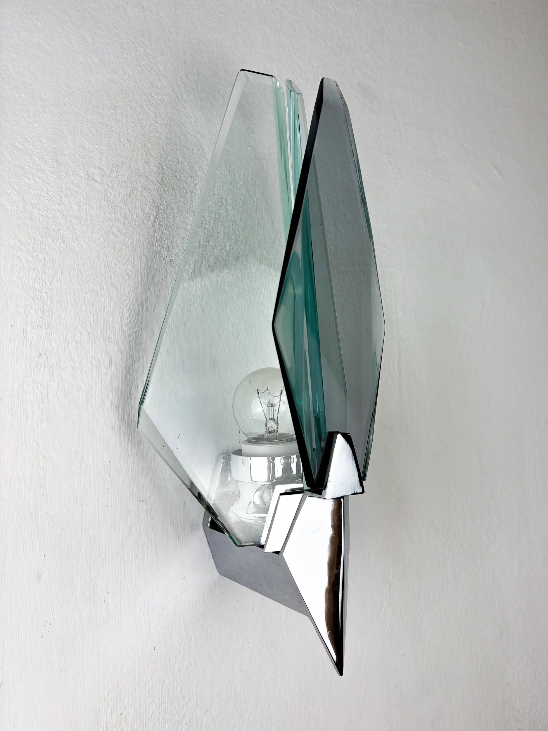 Veca sconce, Murano blue cut glass & black lucite, Italy, circa 1970s