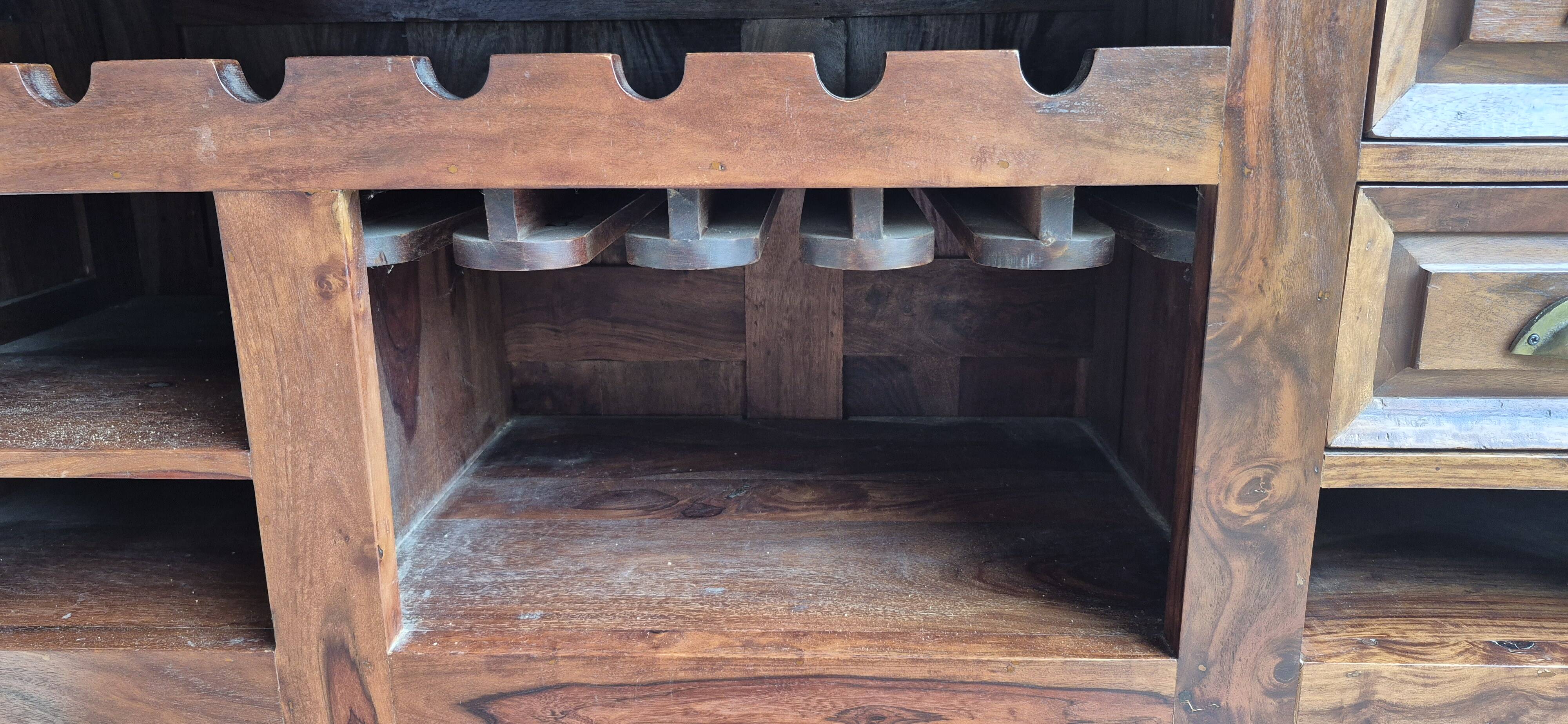 Solid teak and brass bar cabinet