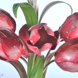 Old chandelier in painted sheet metal, tulip decorations