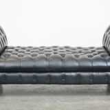Lit de repos Chesterfield en cuir de vache noir