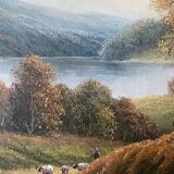 Table HST "animated pastoral landscape" HST signed (to be deciphered) + frame