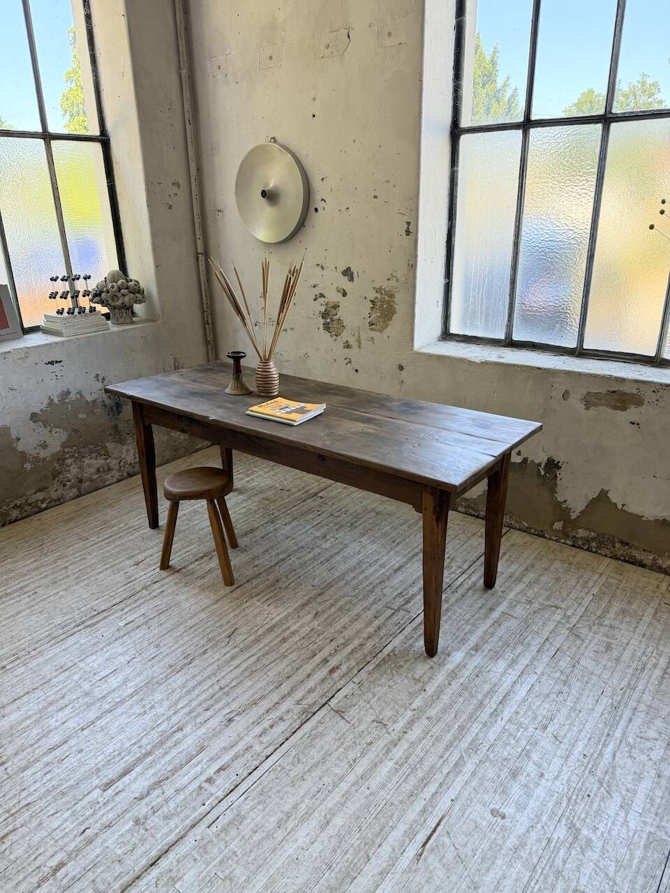 1950s oak farmhouse table with spindle legs