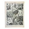 Gravure ancienne 1898, Amérique, tribu, faune et flore • Lithographie, Planche originale